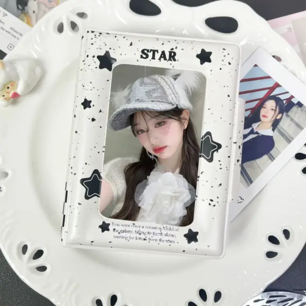 Kpop Photocard Holder Album, Ink Dot Star Design, 32 Pockets