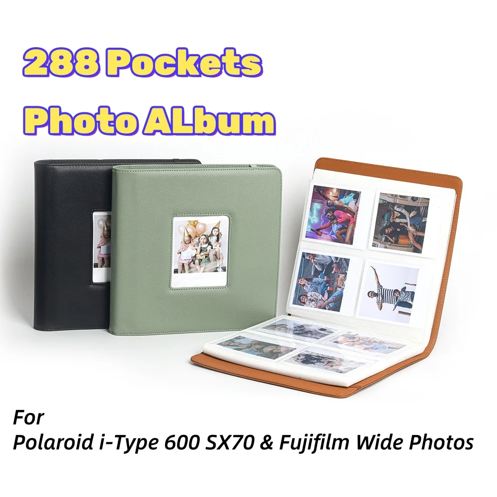 288-Pocket PU Leather Photo Album for Polaroid & Fujifilm Wide