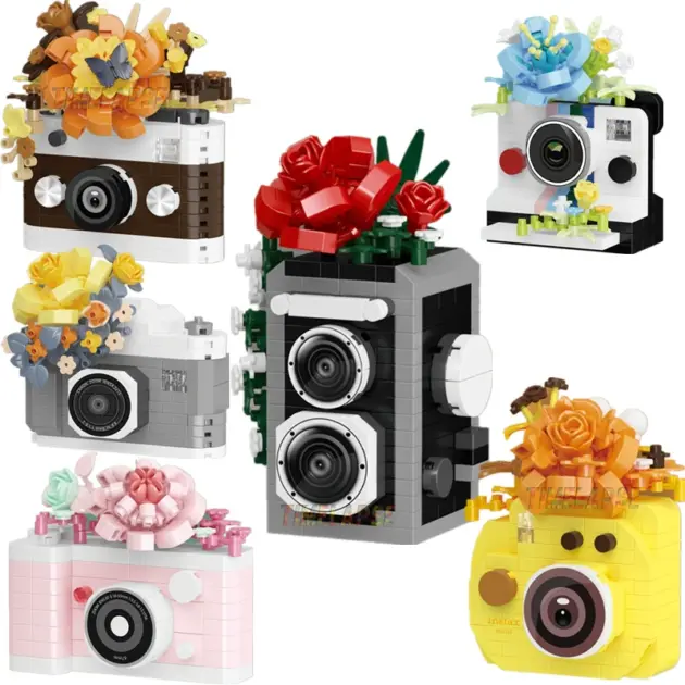 DIY Camera Mirror Flower Building Blocks Kit Retro Model Toy